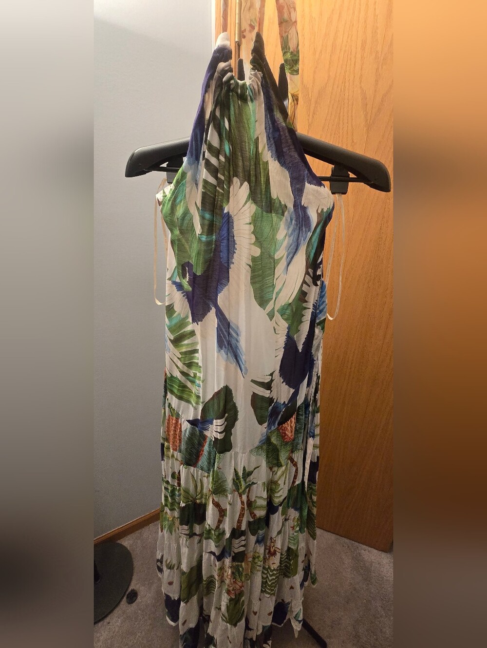 FARM Rio Tropical Floral Halter Maxi Dress in White, Green & Blue - Picture 4 of 7